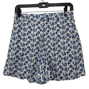 Zara Blue And White Floral Print Shorts Size Medium